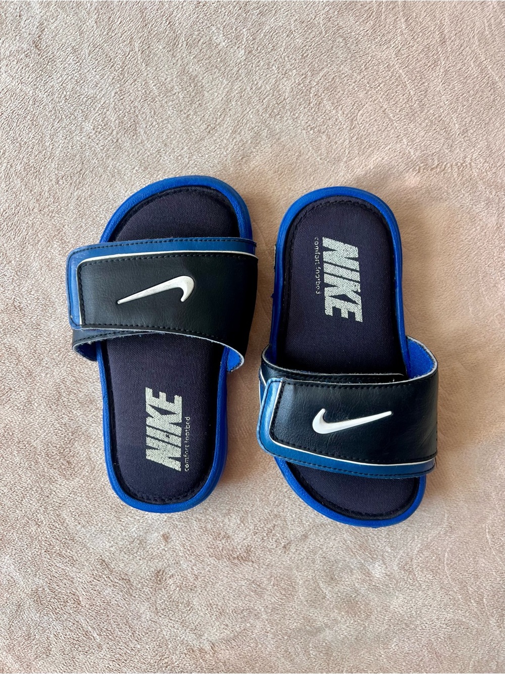 Nike Kids Black and Royal Blue Slide Sandals